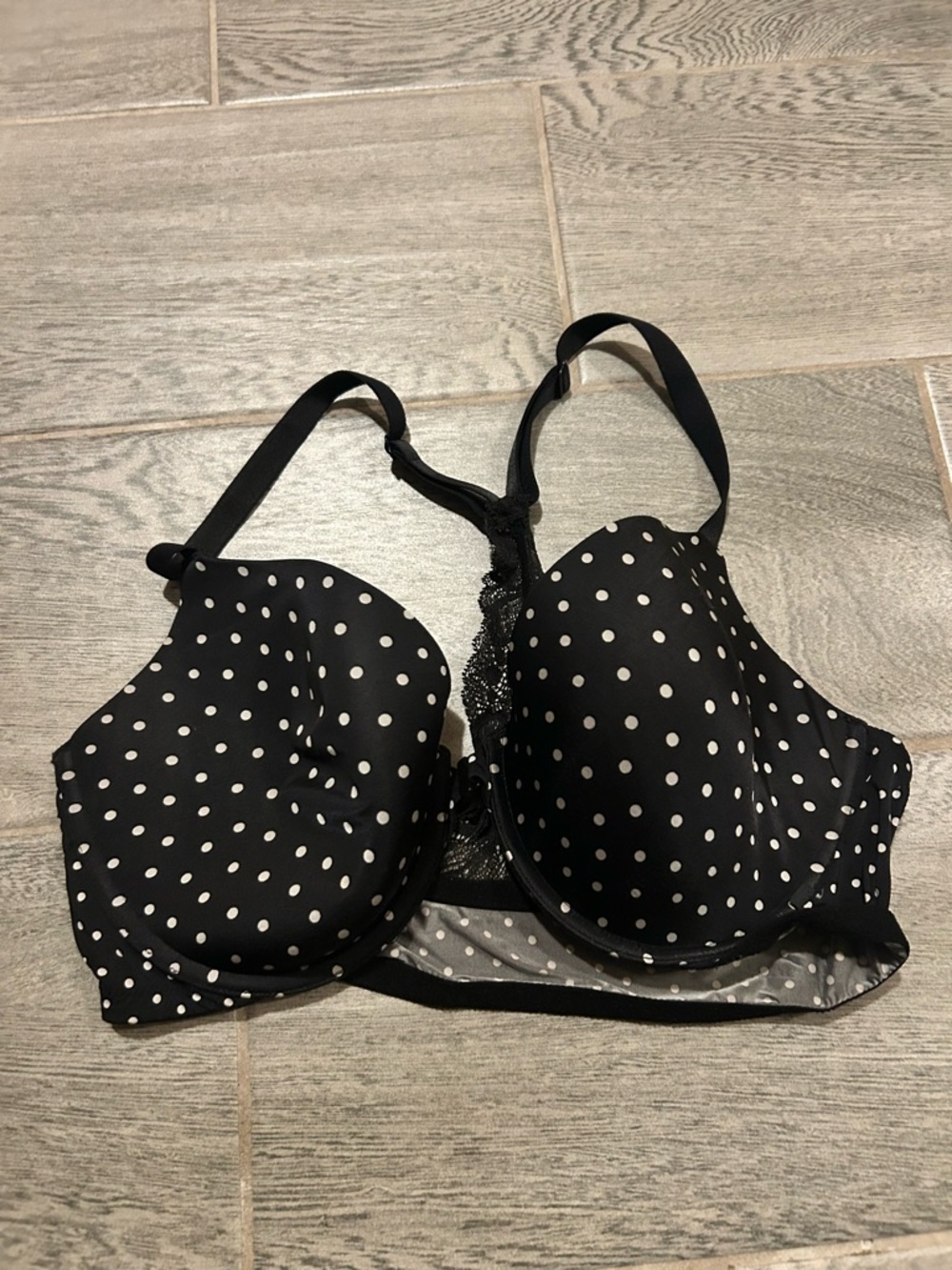 Victoria's Secret Black and White Polka Dot Racerback demi bra- size 38D